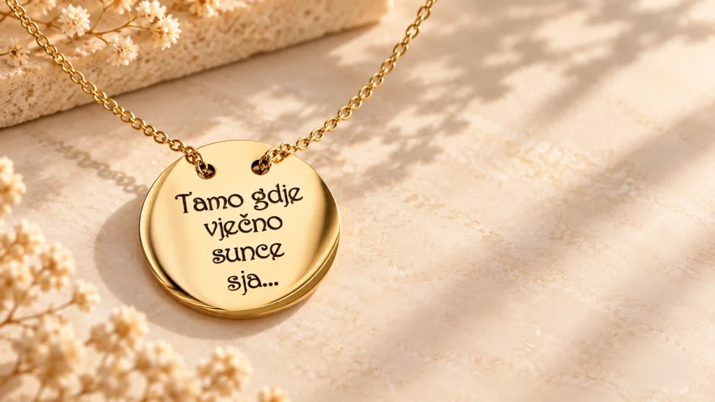 Zlatna ogrlica Makedonija s graviranom porukom — Sunny Pearls